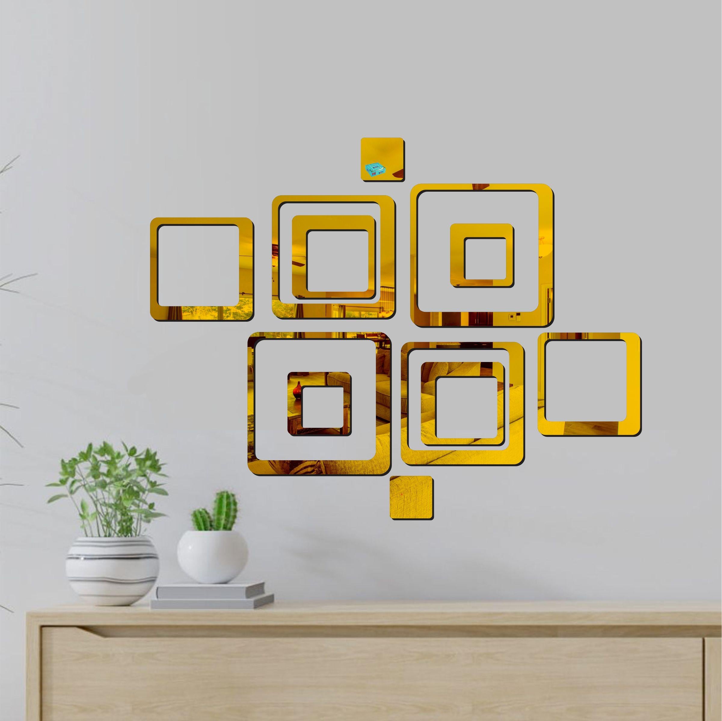 Luxury 3D Acrylic Mirror Wall Art – Golden Finish