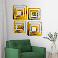 Luxury 3D Mirror Wall Art – Golden Squares (Set of 4)